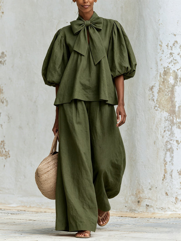 Inès | Ensemble col lavallière et pantalon large
