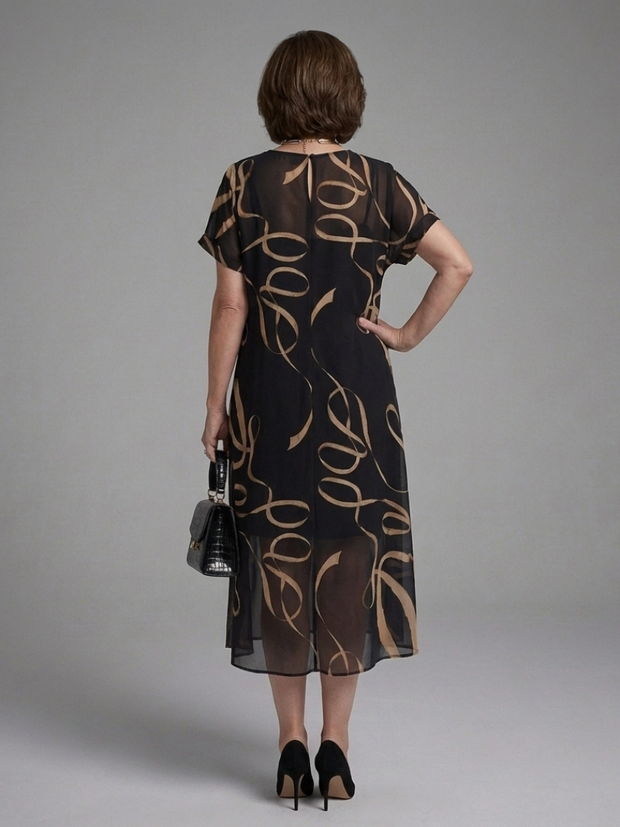 Astrid – Robe midi fluide imprimé abstrait