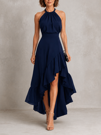 Chloé | Robe longue col halter à ourlet à volants