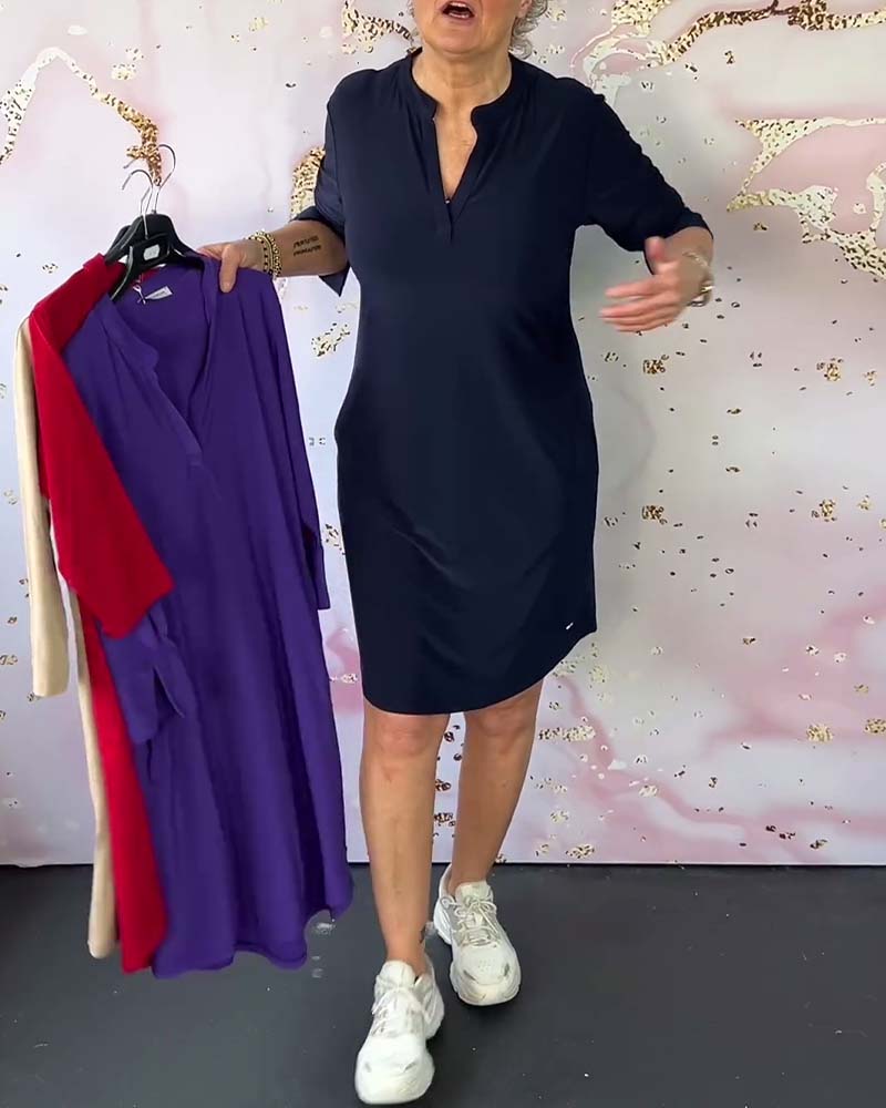 Hélène – Robe unie élégante col V