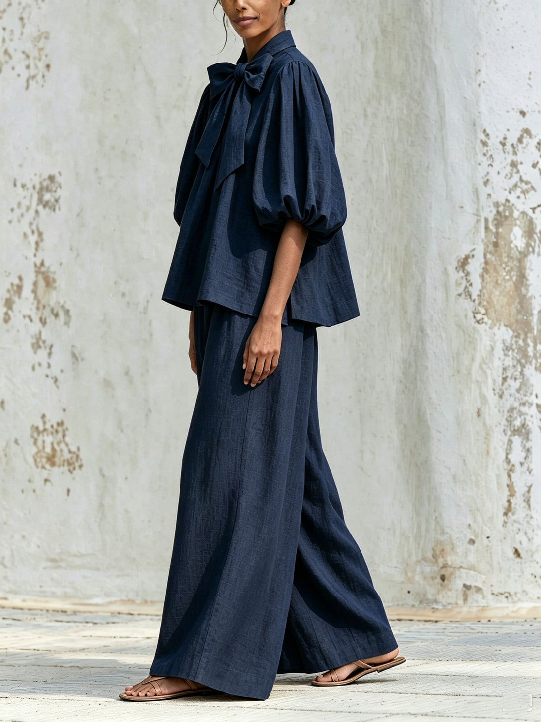 Inès | Ensemble col lavallière et pantalon large