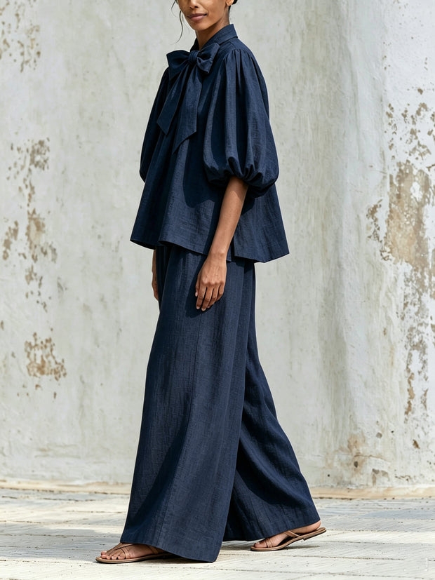 Inès | Ensemble col lavallière et pantalon large
