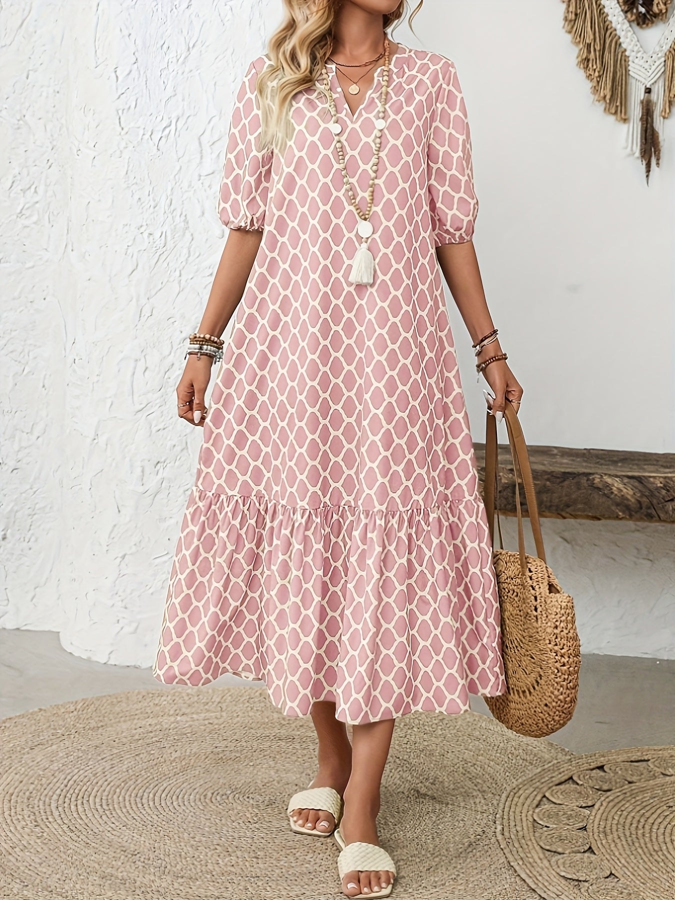 Rosalie – Robe midi fluide et confortable à motif élégant