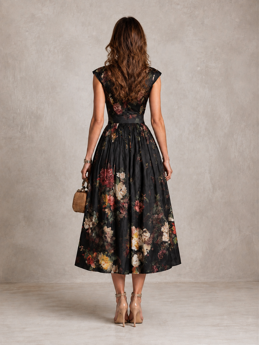 Adèle | Robe midi en satin à col ajouré