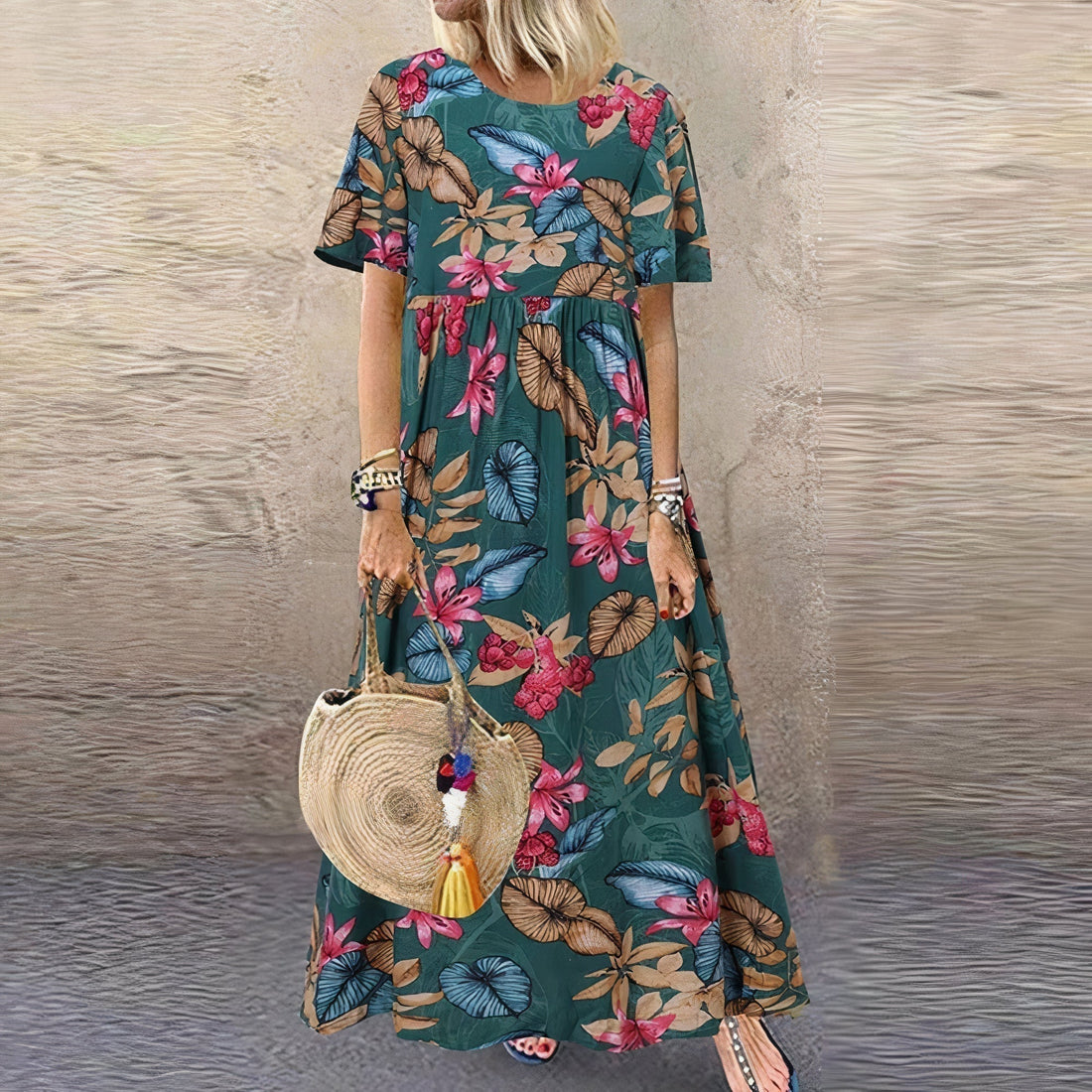 Agathe | Robe midi fleurie à manches papillon