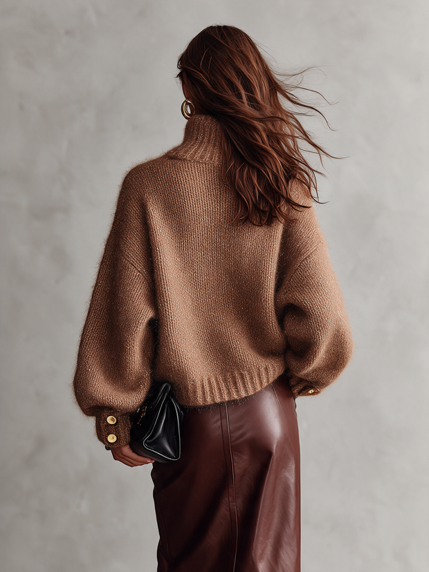 Bérangère | Pull en mohair camel à col roulé