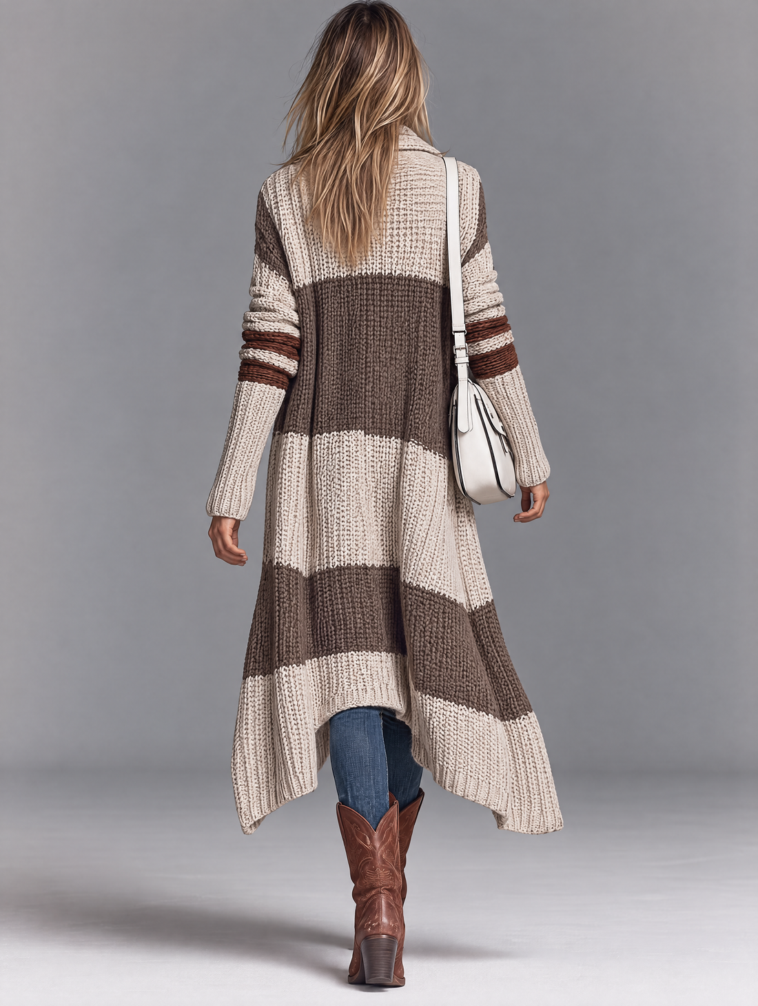 Capucine | Gilet long en maille à bandes contrastées