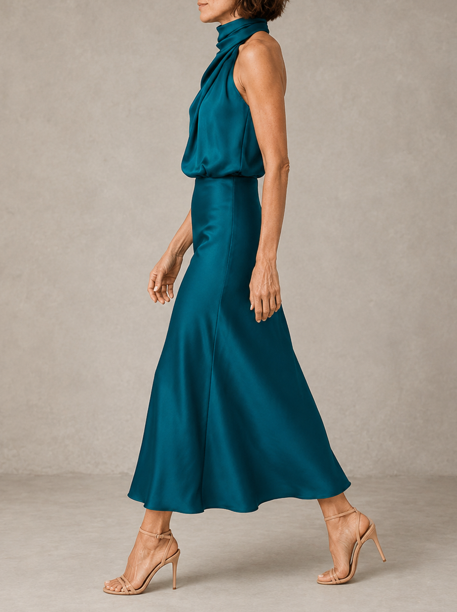 Célestine | Robe longue en satin à col halter