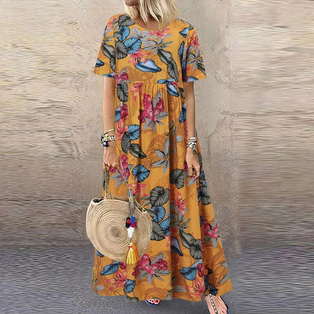 Agathe | Robe midi fleurie à manches papillon