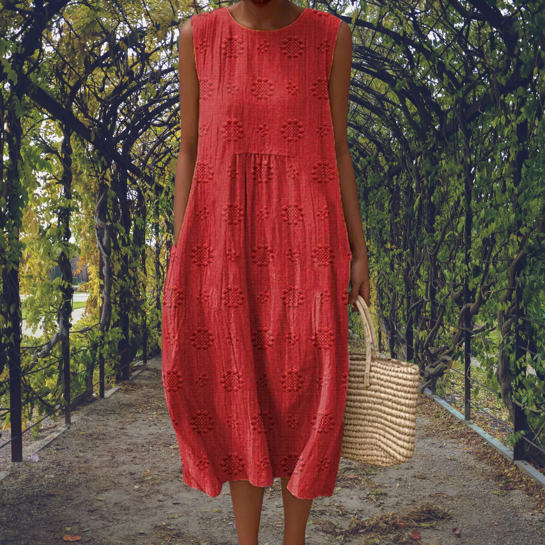 Amandine – Robe midi fluide sans manches avec poches