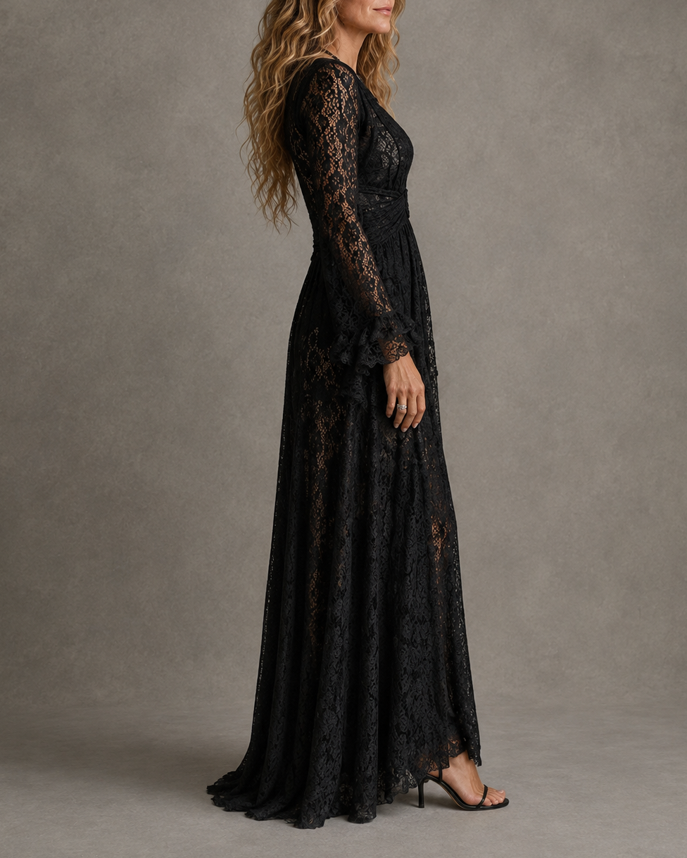 Ophélie | Robe longue en dentelle à décolleté plongeant