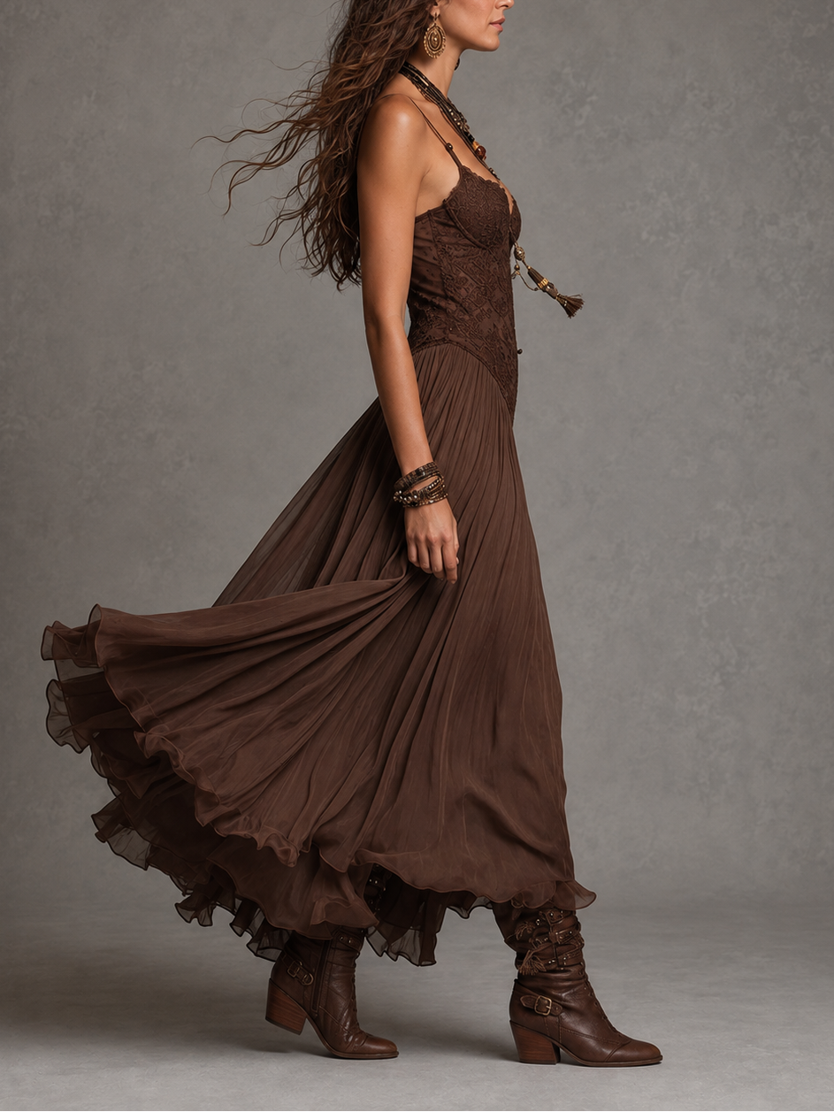 Ninon | Robe longue corset en dentelle brodée