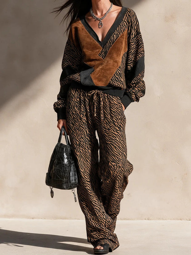 Ensemble Hortense, pantalon large imprimé tigré