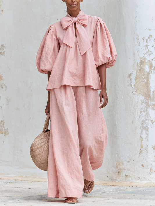Inès | Ensemble col lavallière et pantalon large