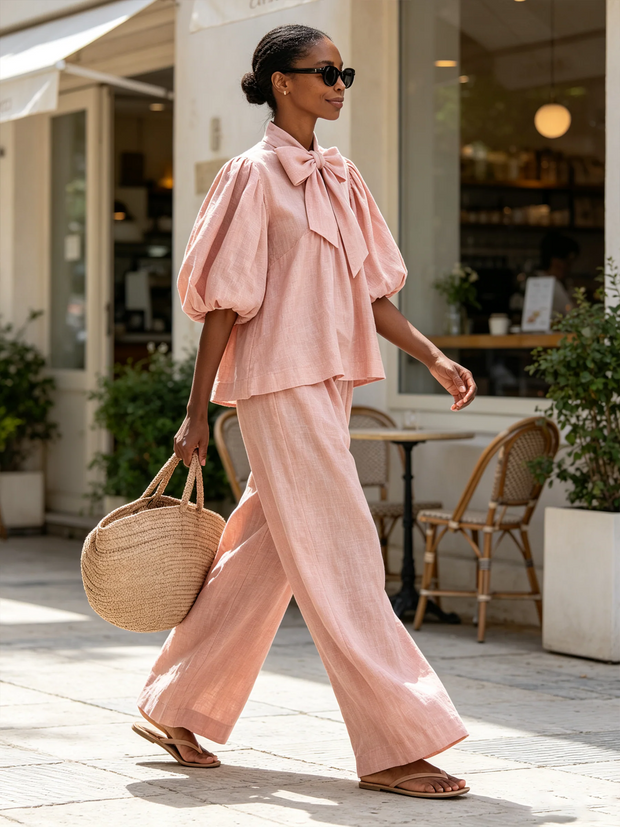 Inès | Ensemble col lavallière et pantalon large