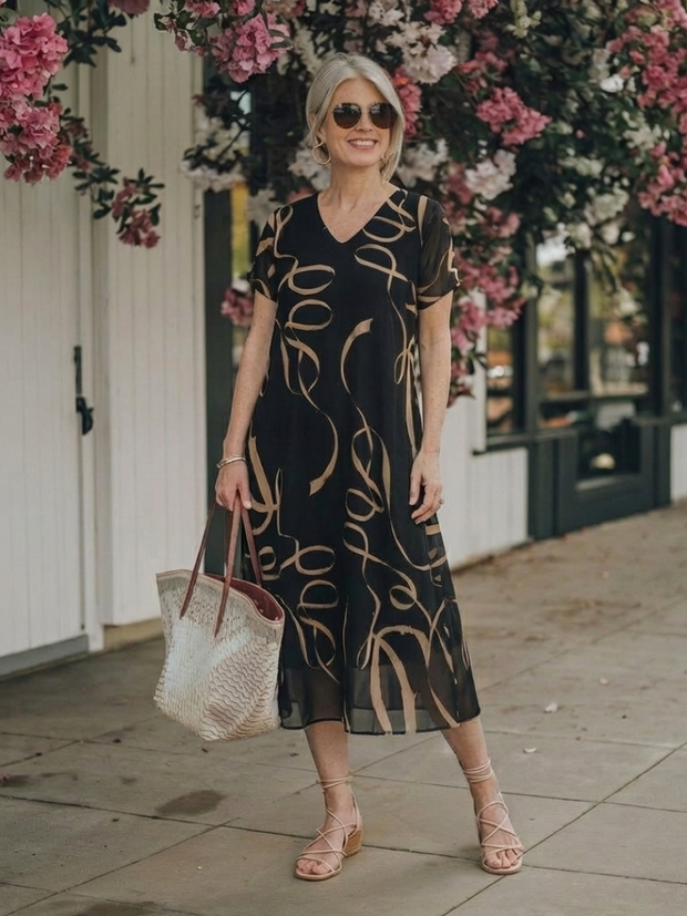 Astrid – Robe midi fluide imprimé abstrait