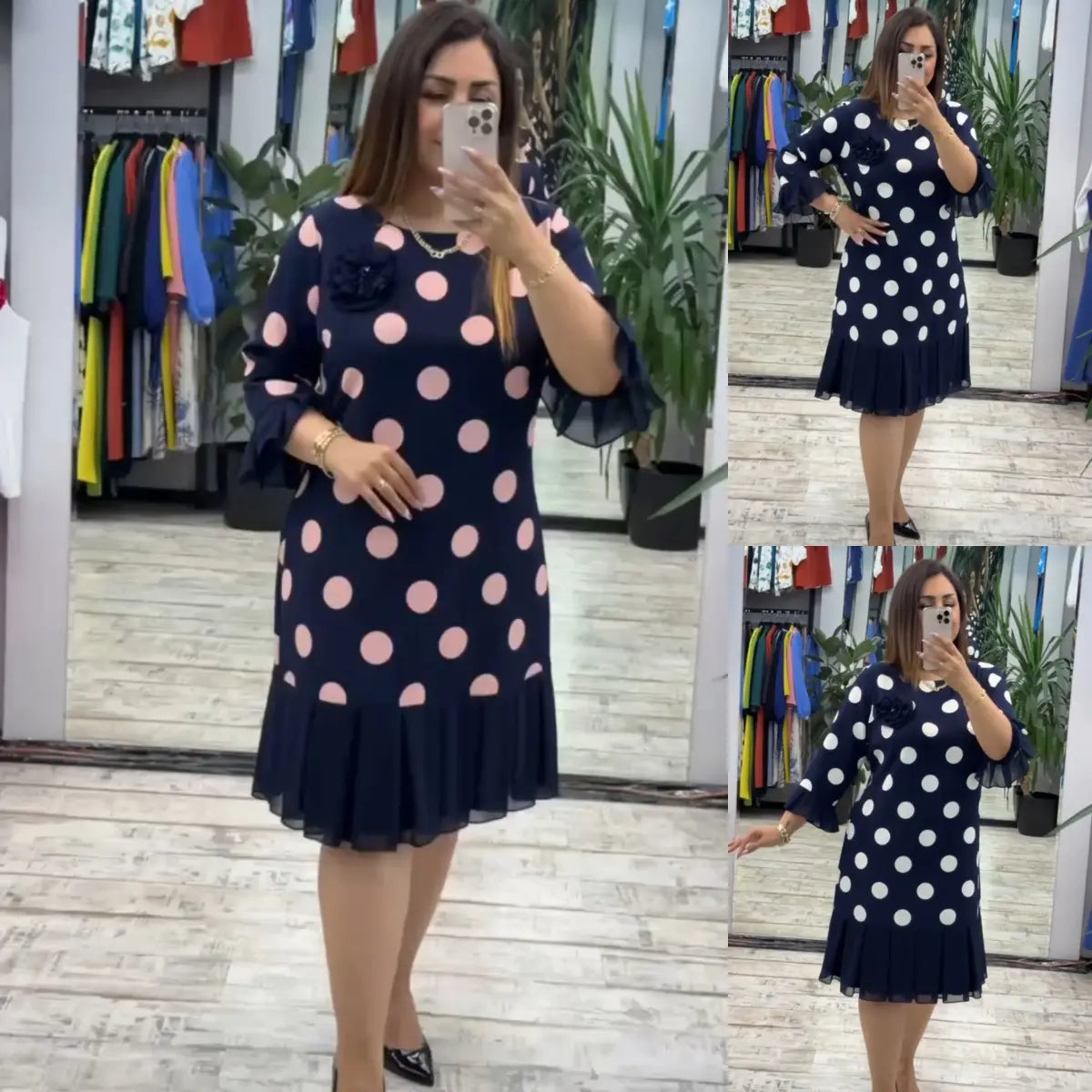 Victoire – Robe midi plissée à pois