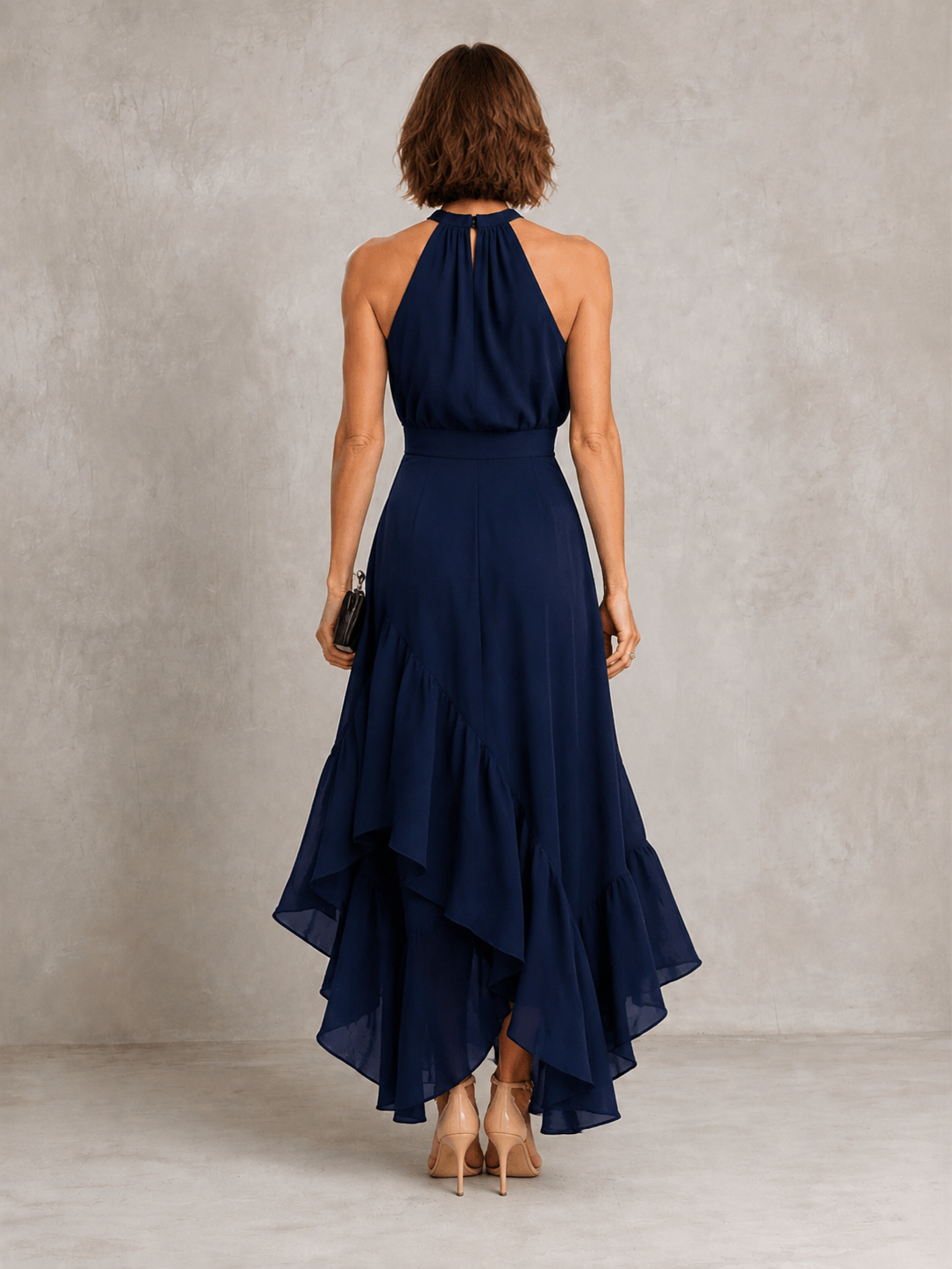Chloé | Robe longue col halter à ourlet à volants