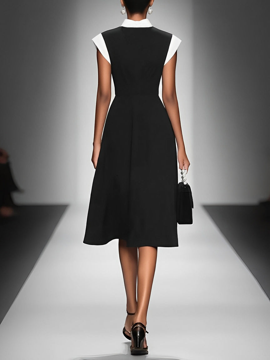 Camille | Robe midi noire à col contrasté