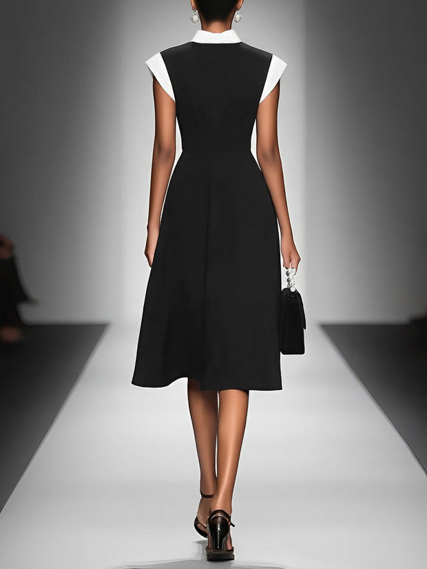 Camille | Robe midi noire à col contrasté
