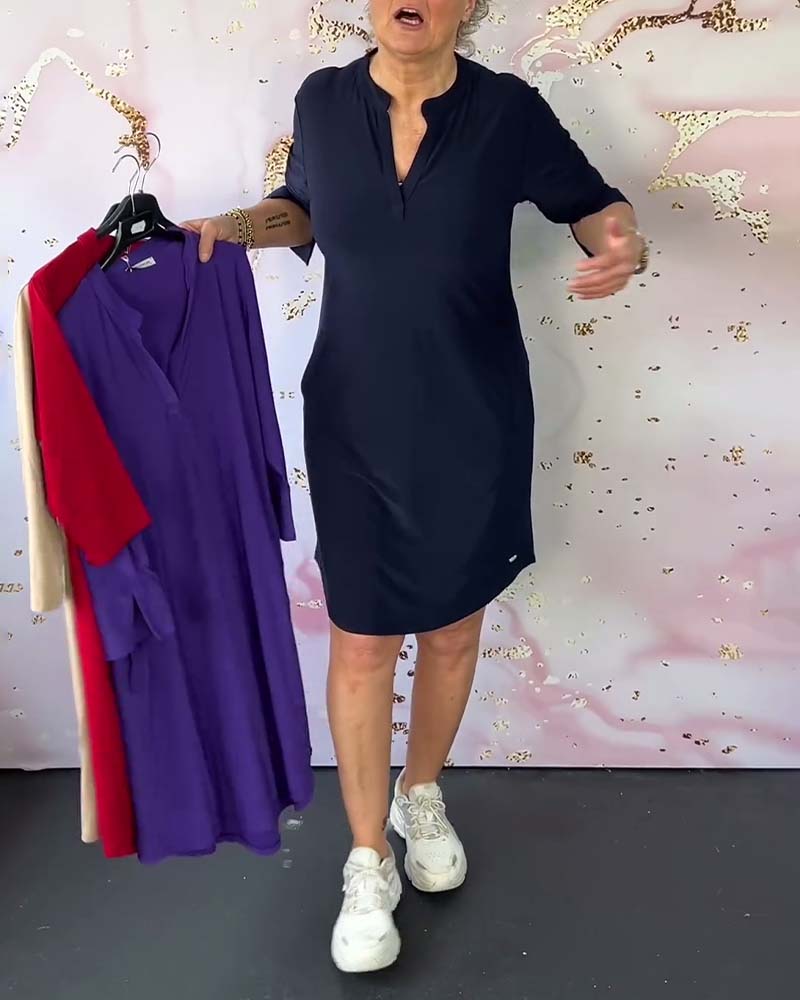Hélène – Robe unie élégante col V