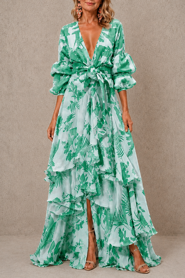 Bérénice | Robe longue à volants étagés et ceinture nouée