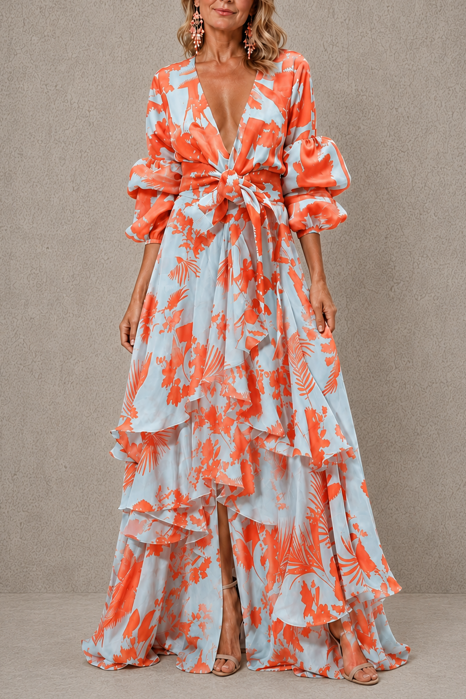 Bérénice | Robe longue à volants étagés et ceinture nouée