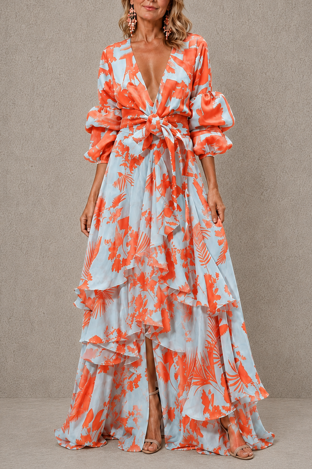 Bérénice | Robe longue à volants étagés et ceinture nouée