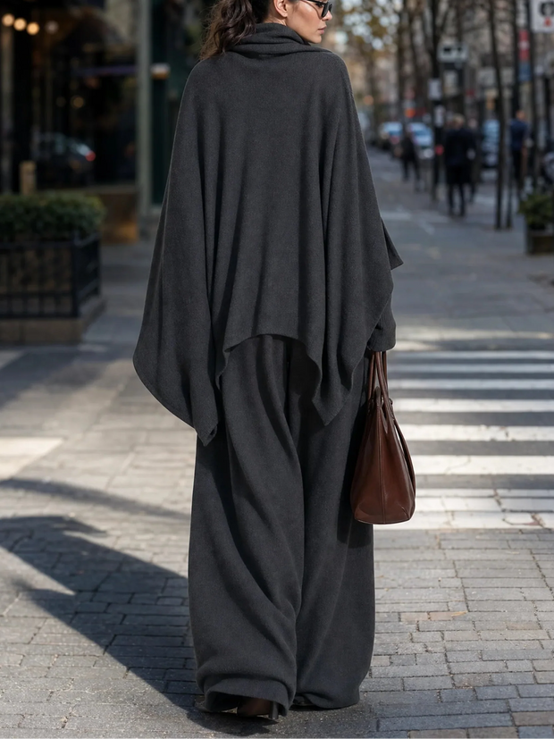 Lucile | Ensemble poncho et pantalon large gris anthracite