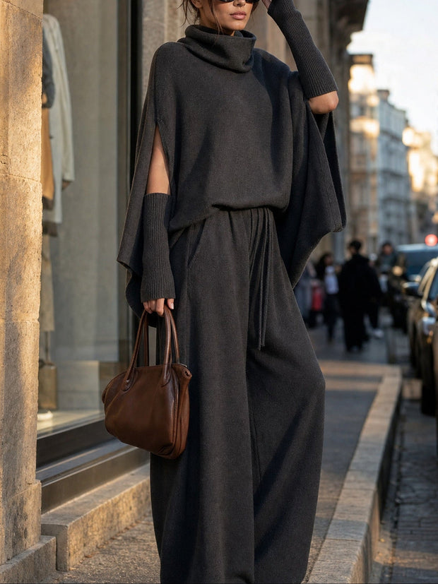 Lucile | Ensemble poncho et pantalon large gris anthracite