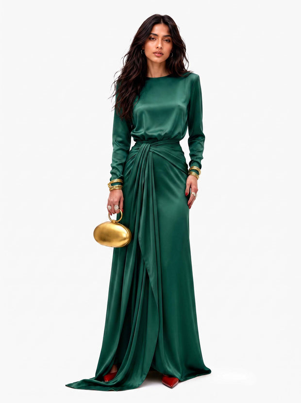 Alizée | Robe longue en satin drapé