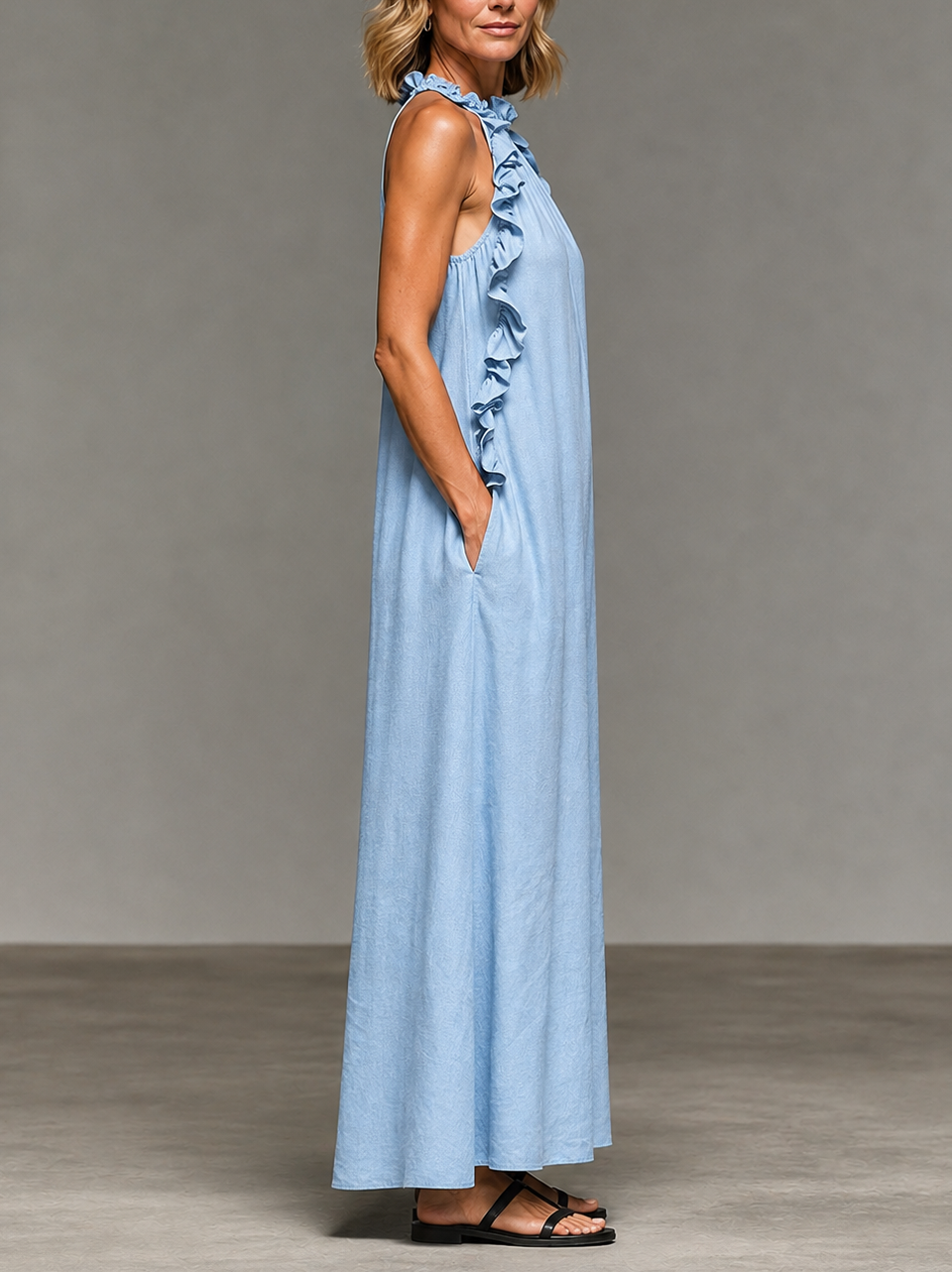 Emma | Robe longue sans manches à volants discrets