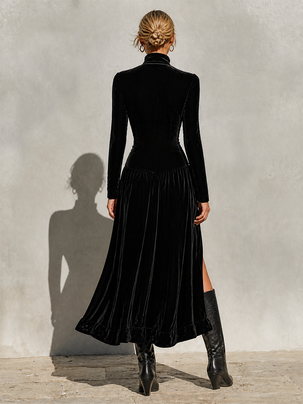 Thaïs | Robe longue en velours boutonnée à fente