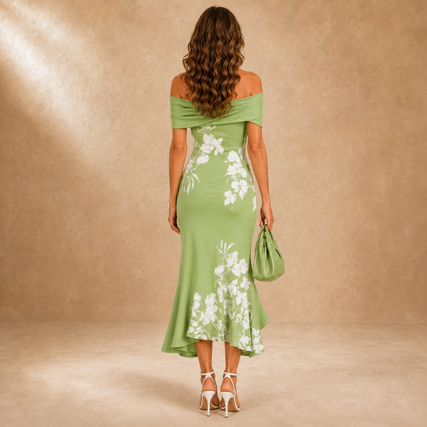 Coralie | Robe midi fleurie à épaules dénudées