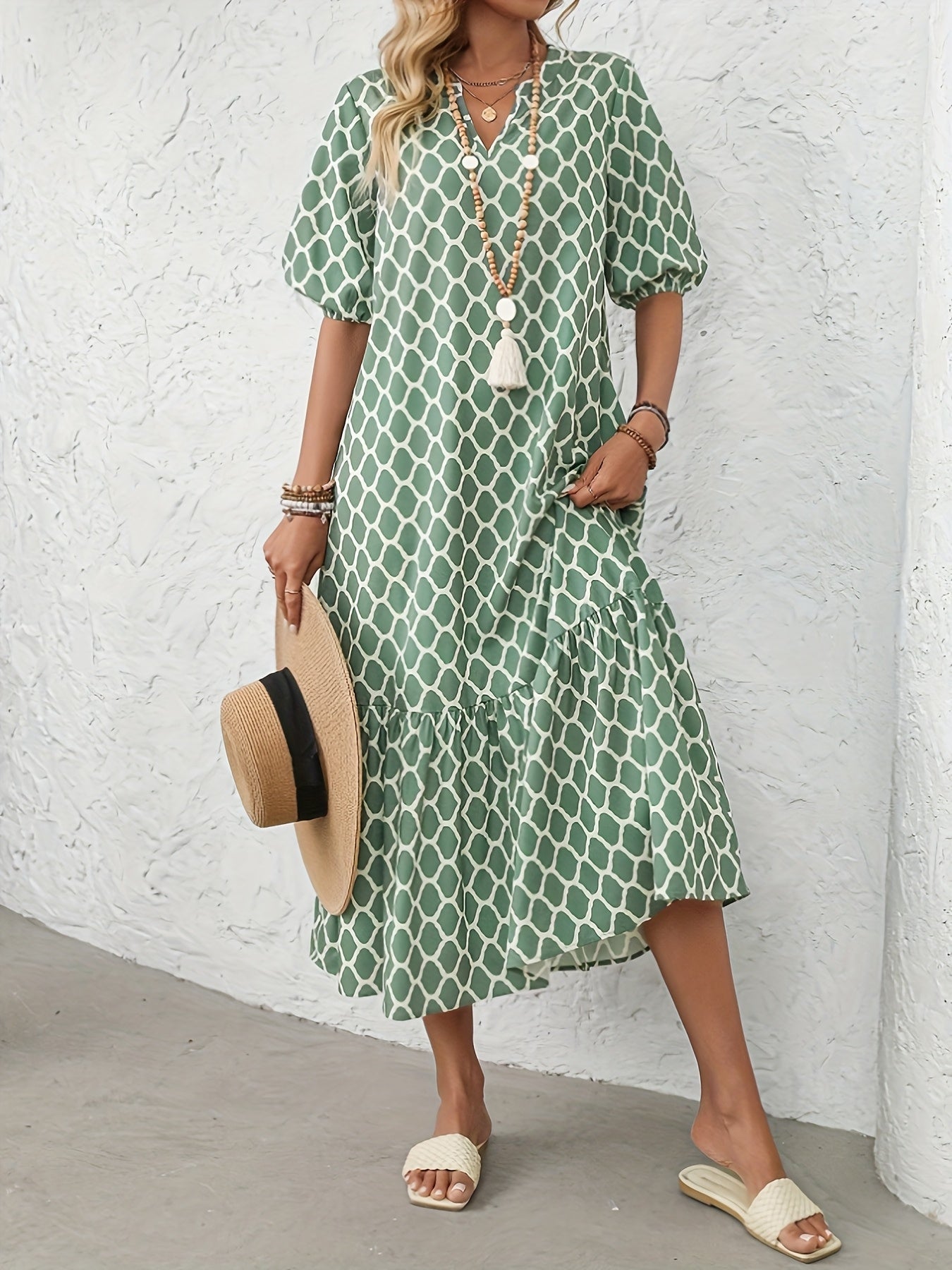 Rosalie – Robe midi fluide et confortable à motif élégant