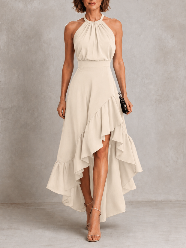 Chloé | Robe longue col halter à ourlet à volants