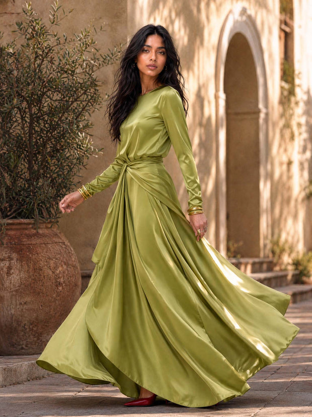 Alizée | Robe longue en satin drapé