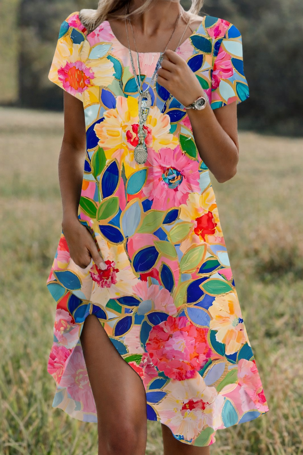 Lucienne – Robe fluide et flatteuse à imprimé floral coloré