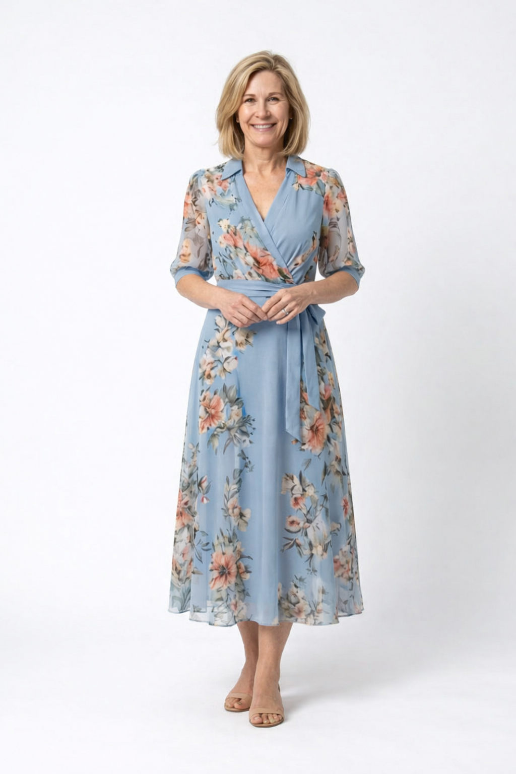 Camille – Robe midi portefeuille fleurie
