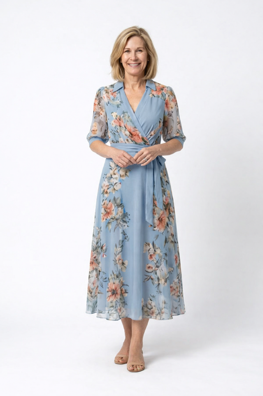 Camille – Robe midi portefeuille fleurie
