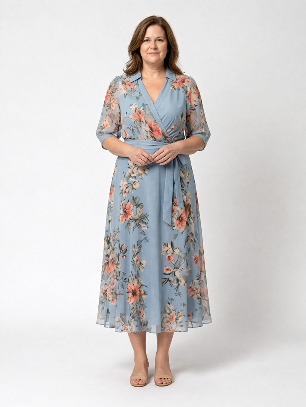 Agnès – Robe midi portefeuille fleurie