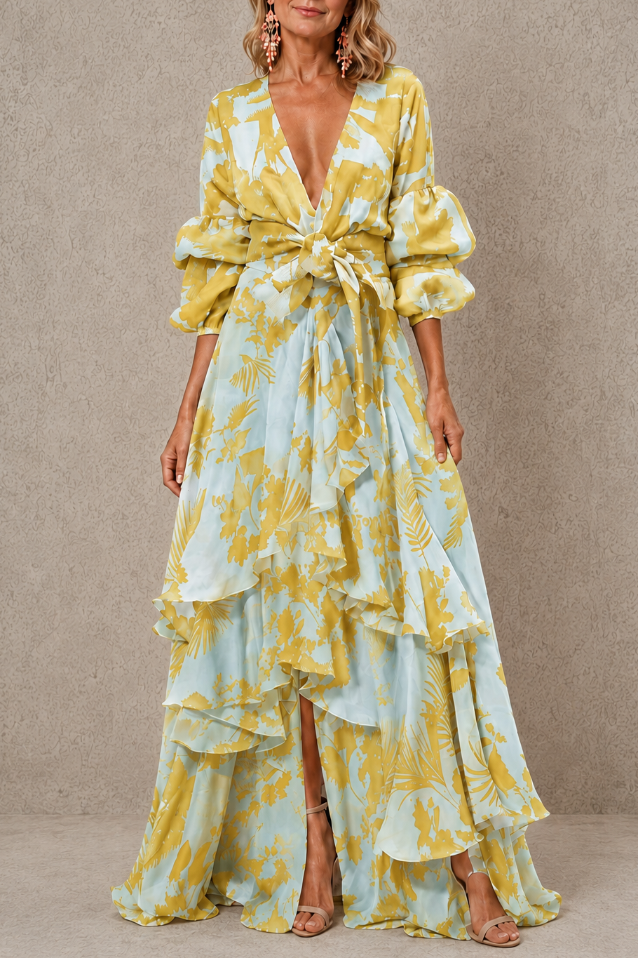 Bérénice | Robe longue à volants étagés et ceinture nouée