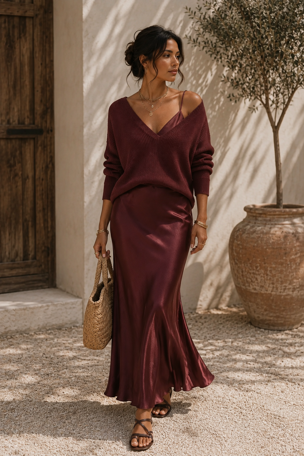 Alma | Robe satinée et son pull assorti