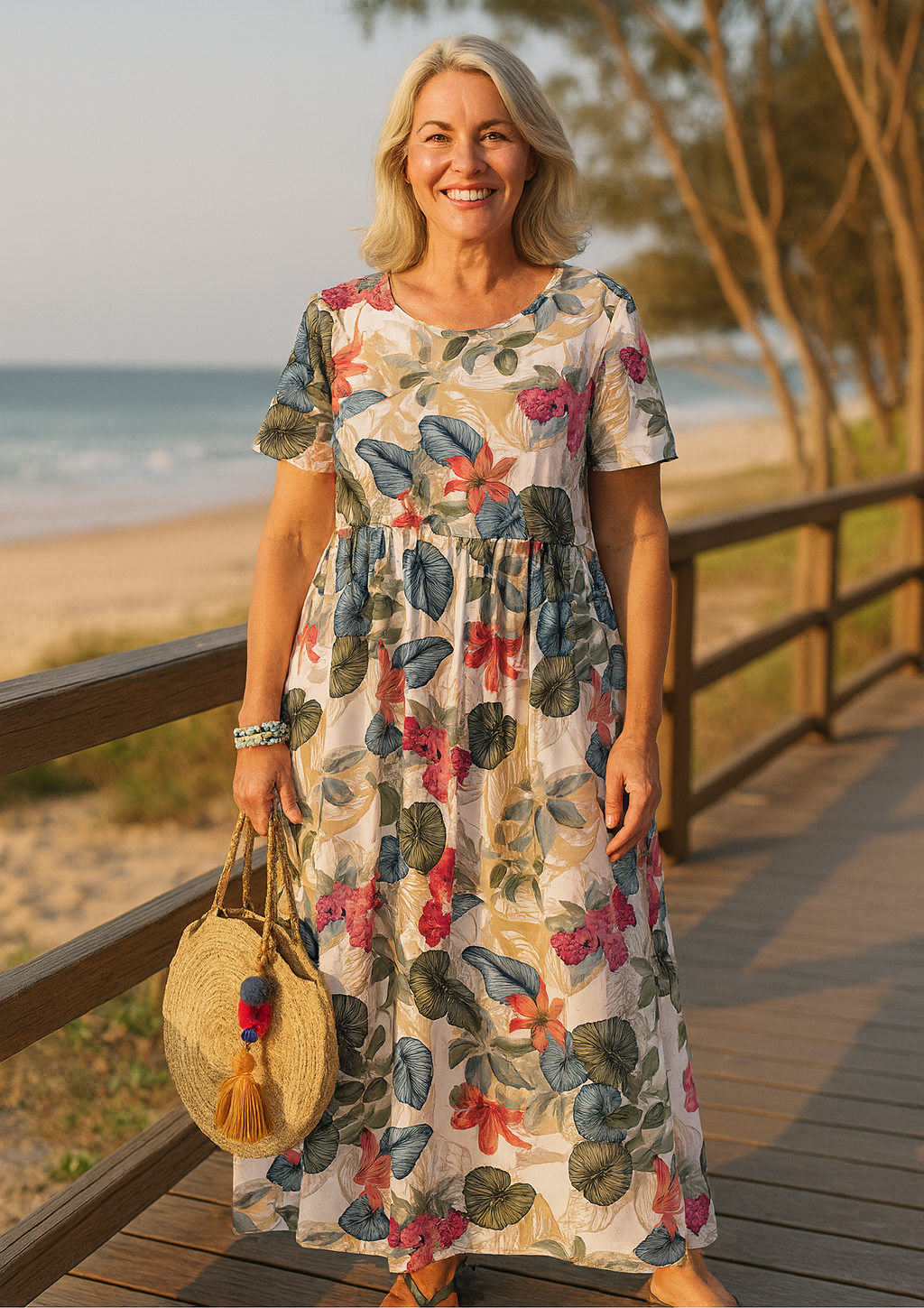 Agathe | Robe midi fleurie à manches papillon