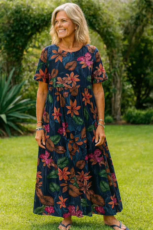 Agathe | Robe midi fleurie à manches papillon