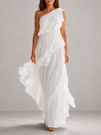 Marguerite | Robe longue une épaule à volants étagés