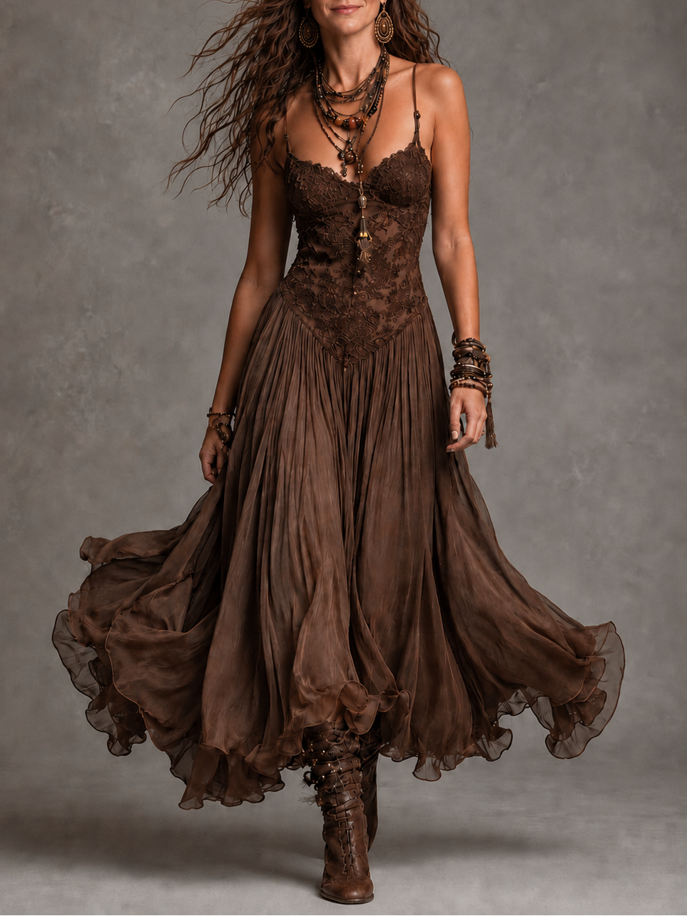 Ninon | Robe longue corset en dentelle brodée