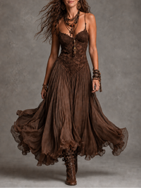 Ninon | Robe longue corset en dentelle brodée
