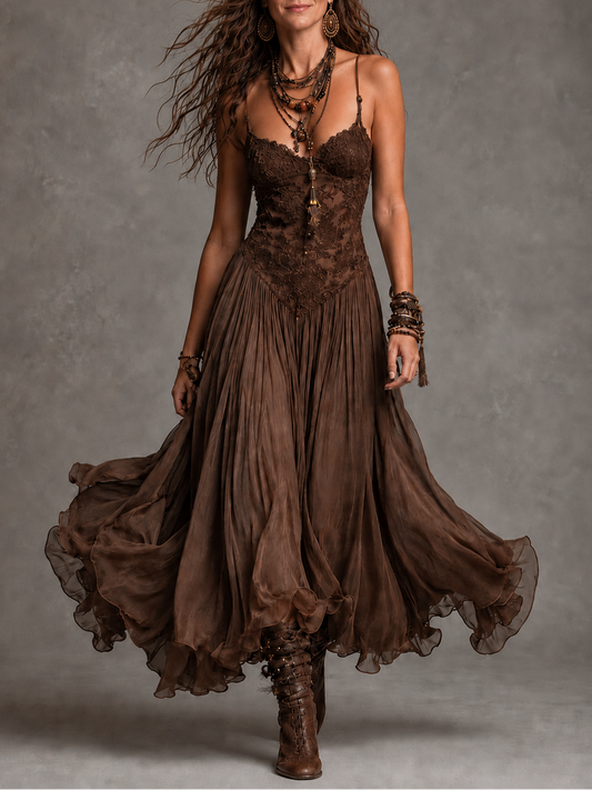 Ninon | Robe longue corset en dentelle brodée
