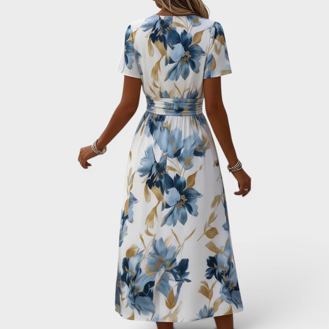 Denise | Robe midi fleurie cache-cœur